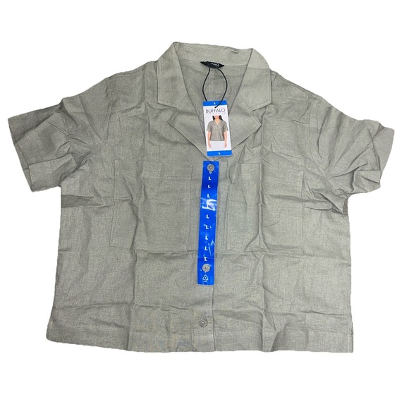 Buffalo Jeans Tops - NEW Women's BUFFALO DAVID BITTON Light Olive Linen Shirt **XL**
